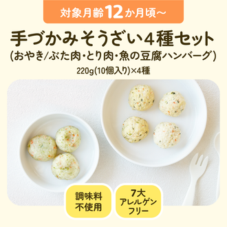 離乳食 手づかみそうざい４種セット(おやき/ぶた肉・とり肉・魚の豆腐ハンバーグ)