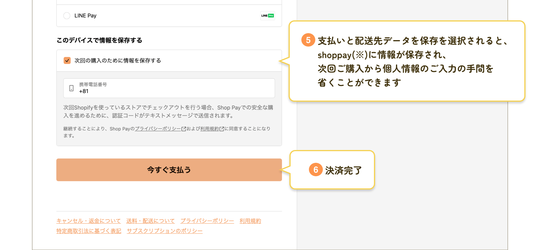 お支払い情報等の入力画面
